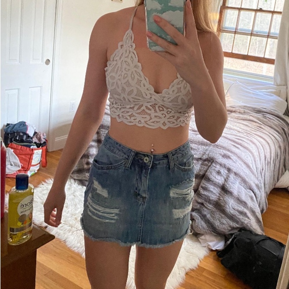 Summer Denim Jean Mini Skirt with Rips